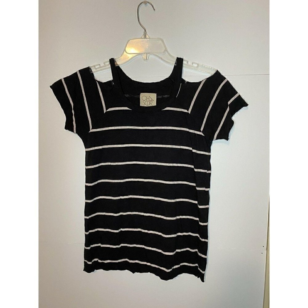 Cha Sor Cold Shoulder Black Striped Knit Top Size X-Small EUC